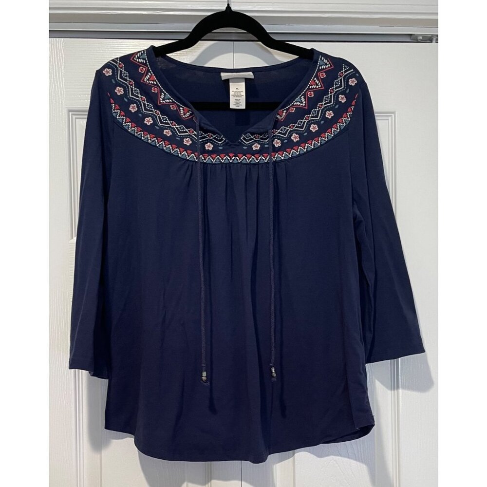 Vtg Alfred Dunner‎ Womens Embroidered Peasant Top Size PL Y2K Boho Indie Crunchy